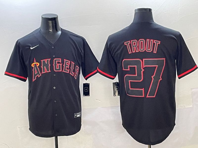 Men Los Angeles Angels #27 Trout Black Game 2025 Nike MLB Jersey style 1